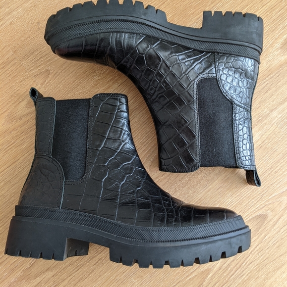 Lucky Brand Shoes - Black Leather Lucky Brand Crocodile Boots